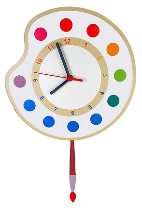 Relógio Infantil Quarto de Criança Com Pêndulo Pintura Aquarela
