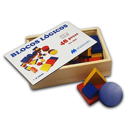 Jogo Pedagógico Blocos Lógicos 48 Peças Mdf Educativo Montar