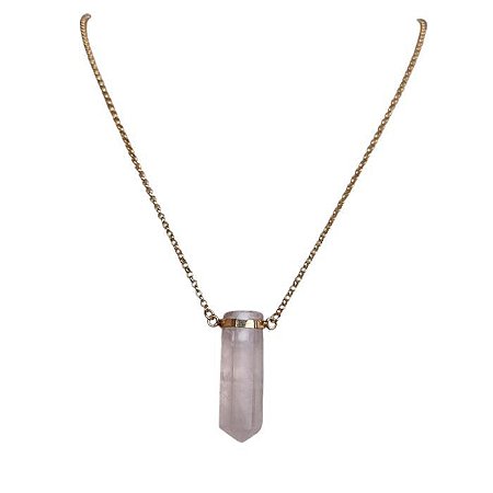 COLAR DIFUSOR PESSOAL AROMATICO PONTA QUARTZO ROSA BANHADA A OURO - NATUREZZA