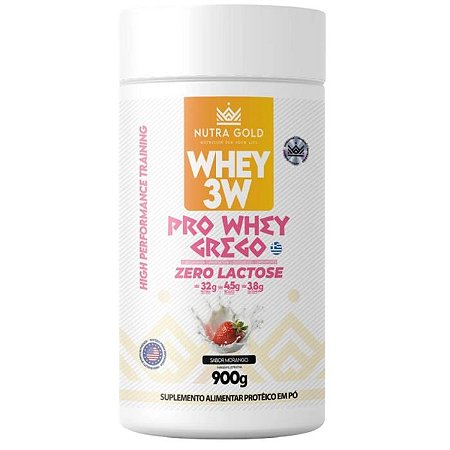 WHEY 3W PRO ZERO LACTOSE IOGURTE GREGO DE MORANGO 900G (POTE) - NUTRA GOLD