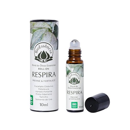 Roll-on blend respira 10ml BioEssência – alívio respiratório, frescor e fortalecimento do organismo
