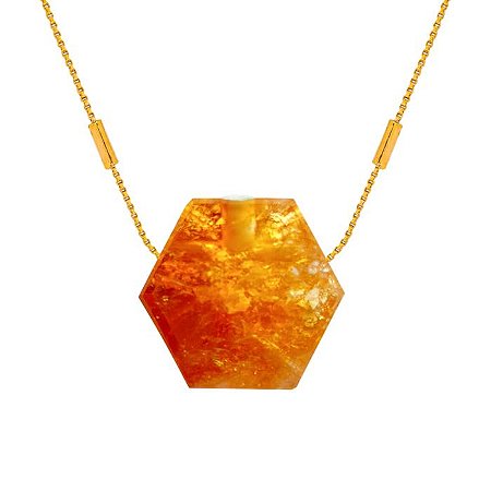 COLAR DIFUSOR PESSOAL AROMATICO FAVO CITRINO BANHADO A OURO - NATUREZZA