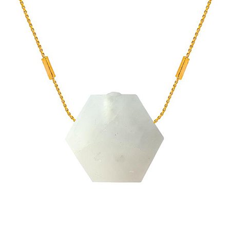 COLAR DIFUSOR PESSOAL AROMATICO FAVO QUARTZO BRANCO BANHADO A OURO - NATUREZZA