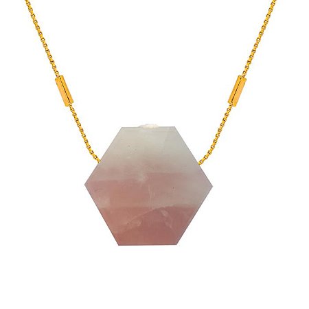 COLAR DIFUSOR PESSOAL AROMATICO FAVO QUARTZO ROSA BANHADO A OURO - NATUREZZA