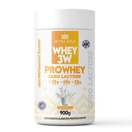 WHEY 3W PRO ZERO LACTOSE LEITINHO 900G (POTE) - NUTRA GOLD