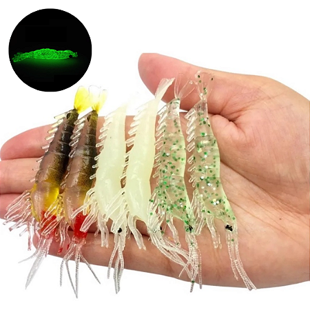 Kit 6 Isca Artificiais Camarão 9cm Fluorecente