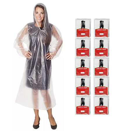 Kit 10 Capa de Chuva Adulto com Capuz descartável