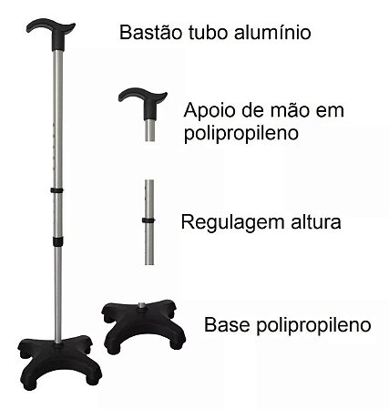 Venda Bastão Ortopédico 4 Apoios Leve Altura Regulavel  Cor Preto