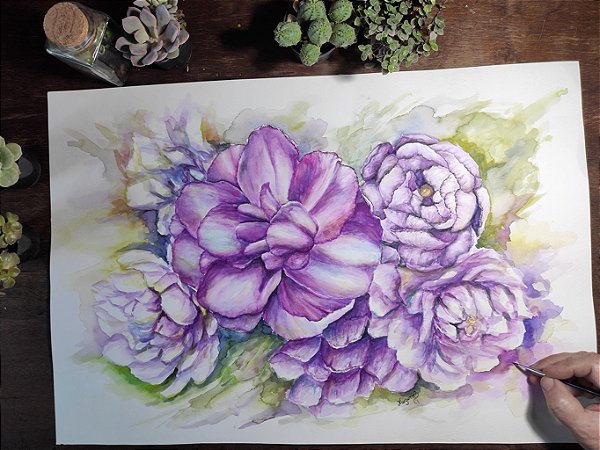 AQUARELA ORIGINAL VIOLETAS 1