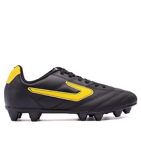 Chuteira Campo Topper Furia Preto/amarelo em couro