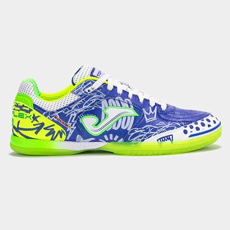 Chuteira Tênis Futsal Joma Top Flex Pito Adulto - Azul+Verde Limão