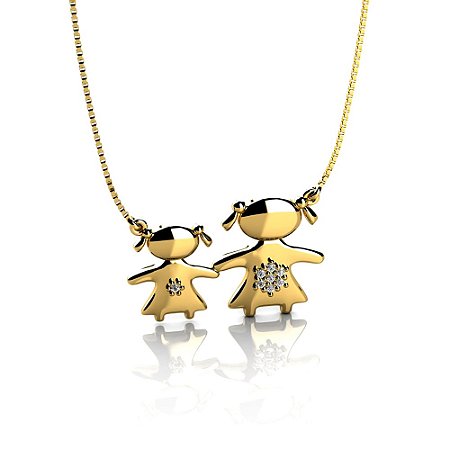 Pingente Duas Filhas Meninas em Ouro PG68 (Não Acompanha Gargantilha)