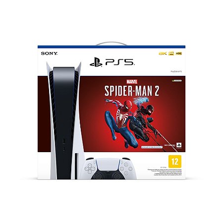 Console Sony Playstation 5, Com Unidade de Disco e Jogo Marvel's Spider-Man 2