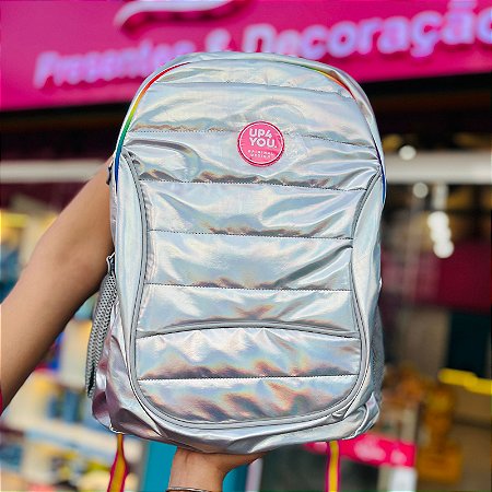 Mochila Juvenil Notebook Up4you Metalizado Arco Iris