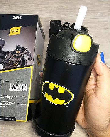 Garrafa Batman Térmica Infantil Metal Com Canudo Oficial Dc