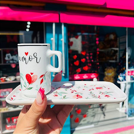 Conjunto de Xícara de Café e Pratinho Amor