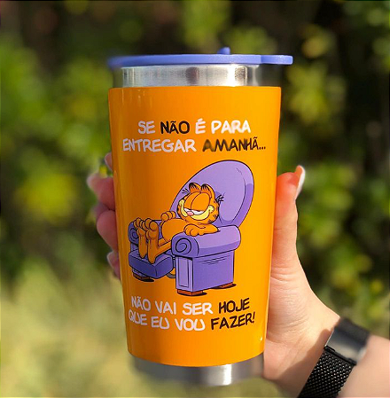 Copo Garfield Semi-térmico 400ml Com Tampa Para Viagem Oficial Nickelodeon