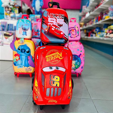 Mochila Mcqueen Com Rodinhas Carro Maxtoy 3d Relampago Cor Colorida + Lancheira