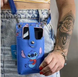 Bolsa Transversal Porta Celular com bolso Stitch Disney