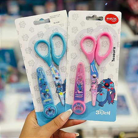 Tesoura Escolar Stitch c/ Capa Protetora