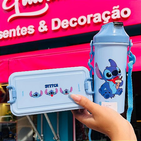 Kit Lunch Box Infantil Stitch Garrafa 500ml e Marmita