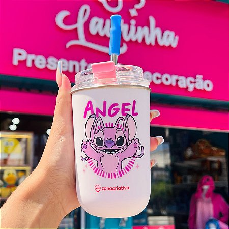 COPO NEO COM CANUDO ANGEL E STITCH