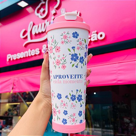 Copo Spring Com Canudo Floral