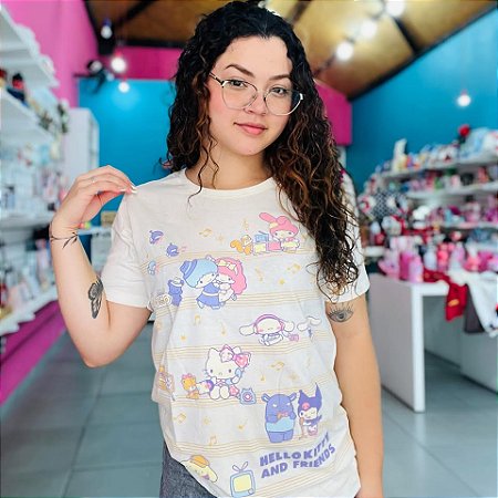 Camiseta Hello Kitty My Melody e Kuromi Trio (JUVENIL)