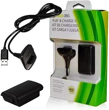 Bateria Para Controle Xbox 360 Com Cabo E Carregador Preto