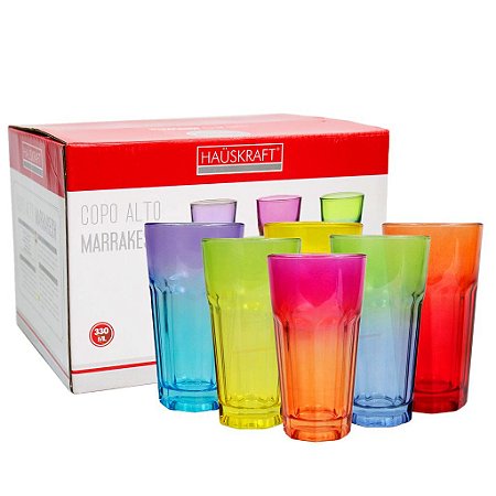 Jogo De Copos Fundo Grosso 6 Un Colorido 330ml Bebidas Drink
