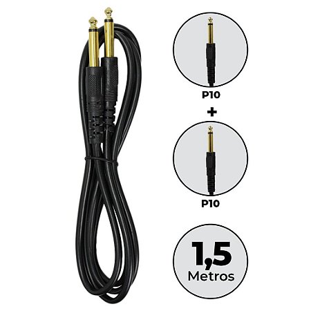 Cabo P10 X P10 1,5m Mono Banhado Ótima Qualidade Audio Som