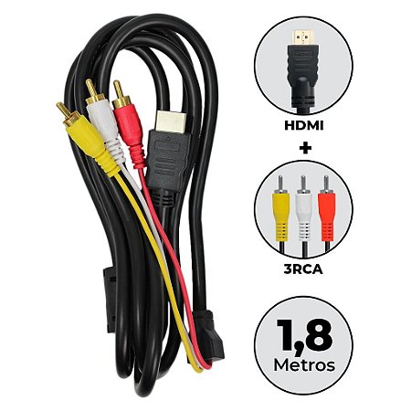 Cabo Hdmi X 3rca 1,8m Resistente Qualidade Tv Dvd Home Game
