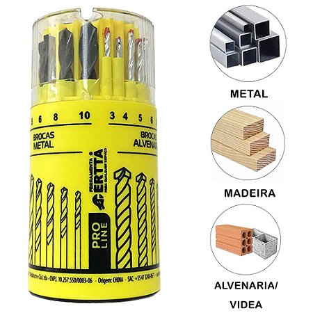 Conjunto De Broca Mista 18pç Pro Line C/ Estojo Giratório