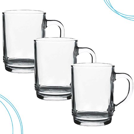 Jogo 3 Canecas/xicaras Vidro Clear Café Capuccino 250ml