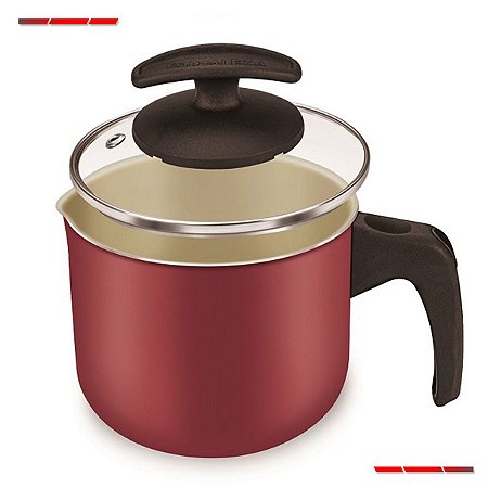 Caneca Leiteira 12cm Antiaderente Com Tampa Vidro Cereja