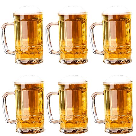 Jogo 6 Canecas Para Chopp Cerveja Vidro Grosso 375ml Premium