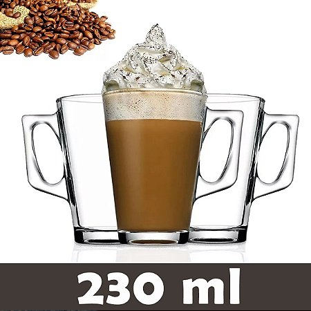 Jogo De Canecas Café 3 Pçs Vidro 230ml Capuccino Vancouver