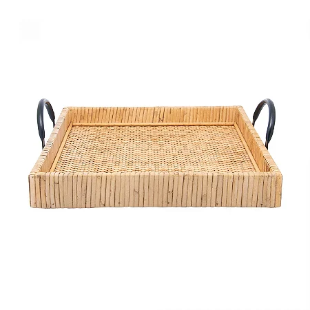 Bandeja Retangular de Fibra Natural com Alça Bali 32,5cm x 30cm x 9,5cm - Wolff