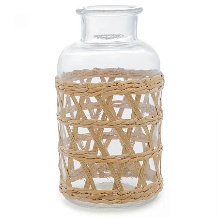 Vaso de Vidro e Fibra Natural 10cm x 19,5cm - Wolff