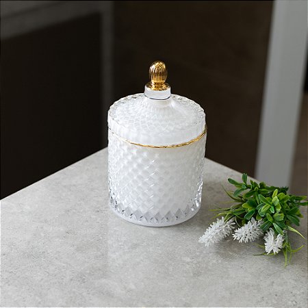 Potiche Decorativo de Vidro Branco 9cm x 13cm - Wolff