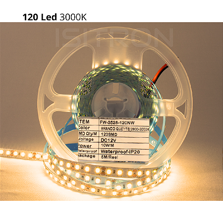 Fita 120 Led 3528 Branco Quente 3000k Dupla Face IP20 Sem Silicone 5 Metros