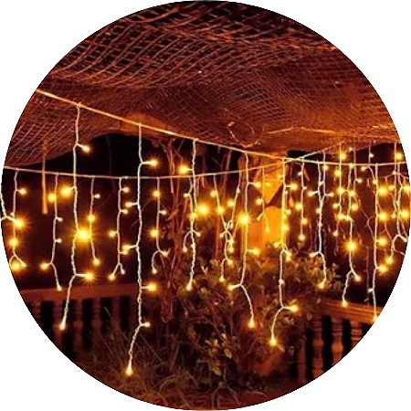 Cascata 200 Led 5 Metros Branco Quente Aprova D'agua
