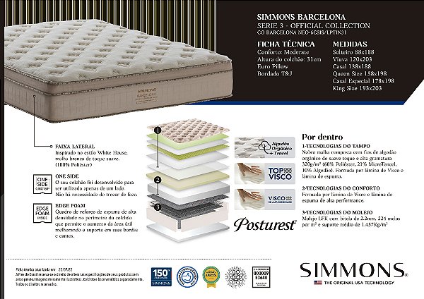 Cama Box com Colchão Casal Simmons Barcelona NEO - Gold Dream