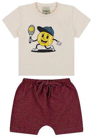 Conjunto Camiseta meia malha e bermuda de moletinho eco trevo