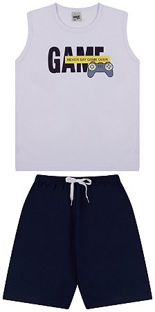 Conjunto camiseta meia malha e bermuda de moletinho