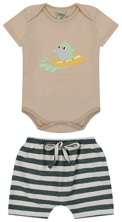 Conjunto Body Ribana com elastano e shorts moletinho listrado