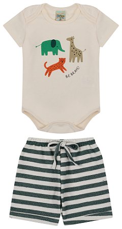 Conjunto body ribana e bermuda cravina listrado