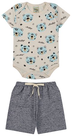 Conjunto body ribana e bermuda eco canele