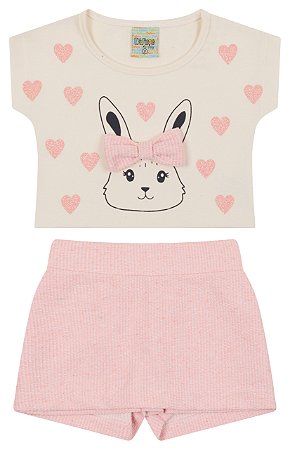 Conjunto de blusa ribana 1x1 e shorts saia moletinho