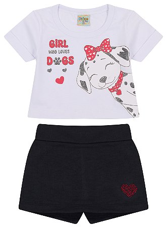 Conjunto blusa cropped MM e shorts saia moletinho